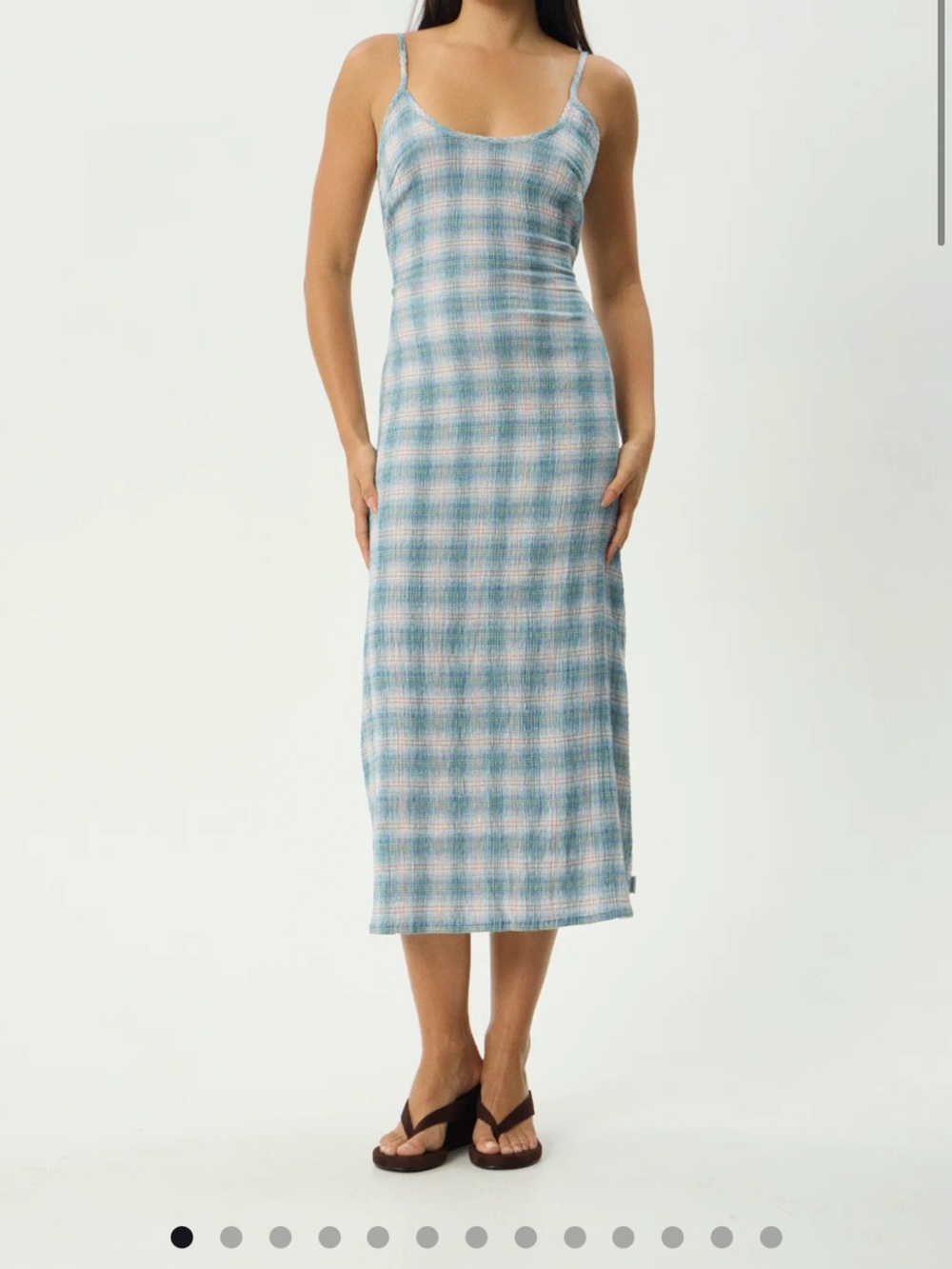 AFENDS Womens Rumi - Seersucker Midi Dress - Lake Check size Small